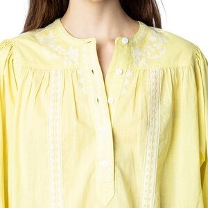 ZADIG & VOLTAIRE Tigy kozak Embroidered Cotton Blouse Yellow Embroidered Women’